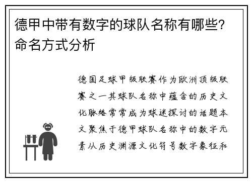 德甲中带有数字的球队名称有哪些？命名方式分析